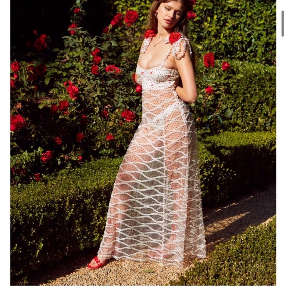 NWT For Love and Lemons Giada Sheer Polka Dot Maxi Dress Size Medium XS - Picture 5 of 10